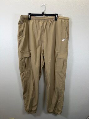 Nike Men's Khaki Cargo Joggers with White Swoosh